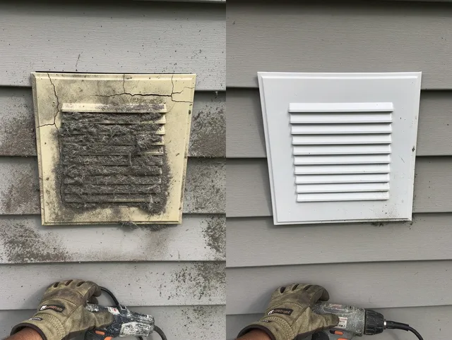 El Segundo Dryer Vent Cleaning technician installing high-quality dryer vent cover at a residential property in El Segundo