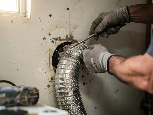 El Segundo Dryer Vent Cleaning technician performing precise dryer vent hose installation in El Segundo